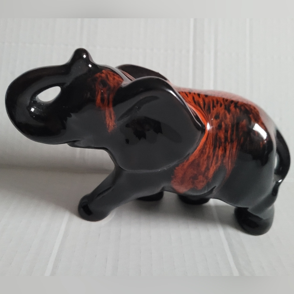 Vintage Canuck Pottery Elephant Red Black Drip Glaze Canada.